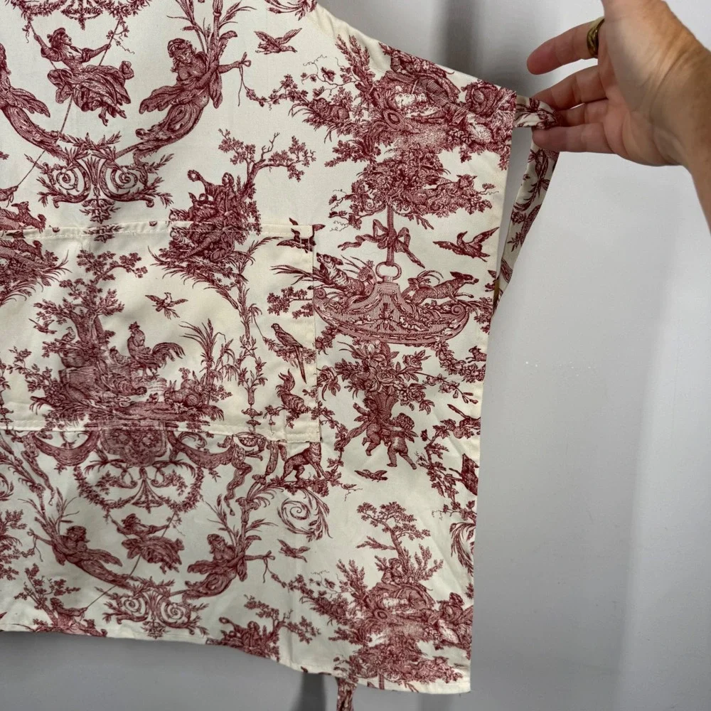 Williams Sonoma Foret Enchantee Toile Apron Red Cream Cotton Twill USA Made NWT